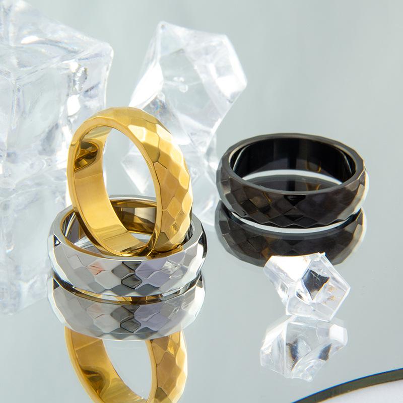 6mm Titanium Steel Rhombic Faceted Couple Rings – Curved Design for Men