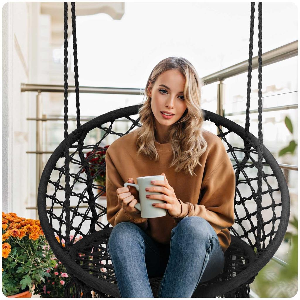 Boho Hanging Garden Swing Chair, Black