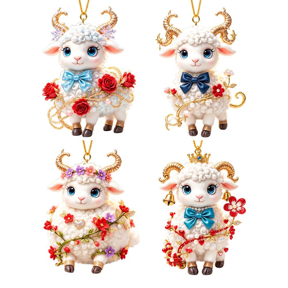 2D Flat Goat Hanging Ornament Set Shining Christmas Tree Ornament  Holiday Party Decor