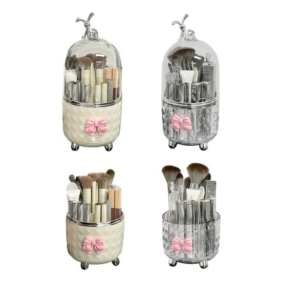 Makeup Brush Storage Box with Rotating Grid Design Large Capacity Cosmetic Storage Bin