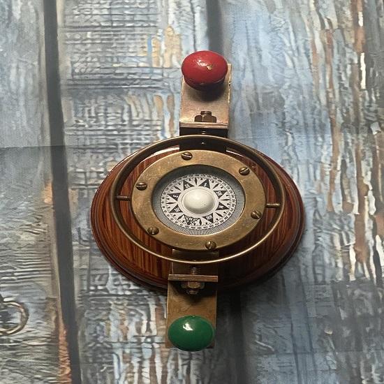 Nautical Compass Gimbled Antique Finish With Wood Low Grade Table Top