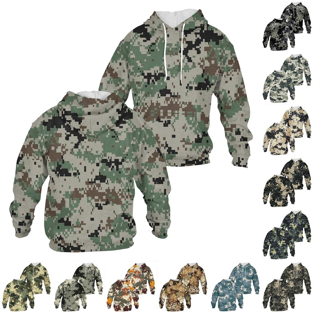 Men's Casual Fashion Long Sleeve Hooded With Pocket Flag Small Print Sweatshirt