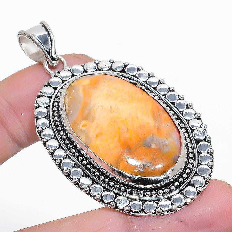 

Этническая ювелирная подвеска ручной работы с коралловым драгоценным камнем Fossil 2,29 дюйма VR-4174