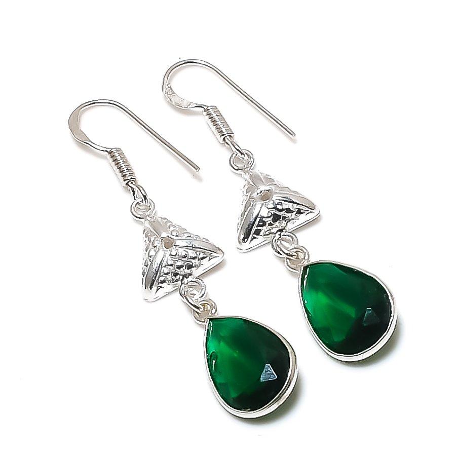 Natural Chrome Diopside Gemstone 925 Sterling Silver Jewelry Earring 1.97" AE-12579