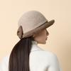 New Autumn and Winter Hat Fashionable and Elegant Woolen Crimped Top Hat Bow Thermos Hat