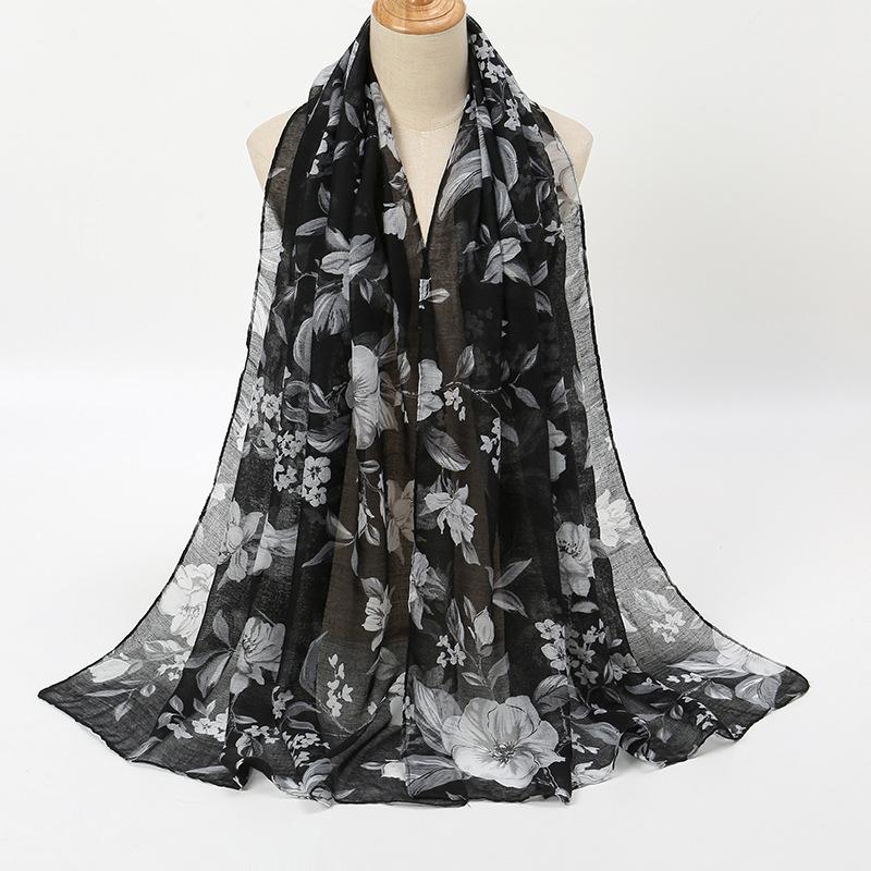 

New classic elegant printed shawl, floral temperament Bali yarn breathable light scarf soft headscarf 180-72cm