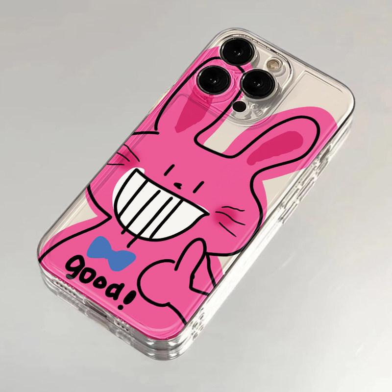 Big teeth Pink Rabbit Phone Case For iPhone 17 Pro Max 16 Pro 15 Plus 14 13 mini 12 11 16E Plus 17Air Fashion Soft Case