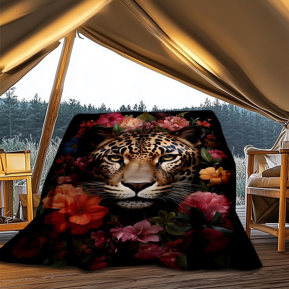 1pc Leopard Floral Print Outdoor Blanket, Soft And Comfortable Blanket, Casual Warm Outdoor Blanket, Camping Travel Blanket yy251201110
