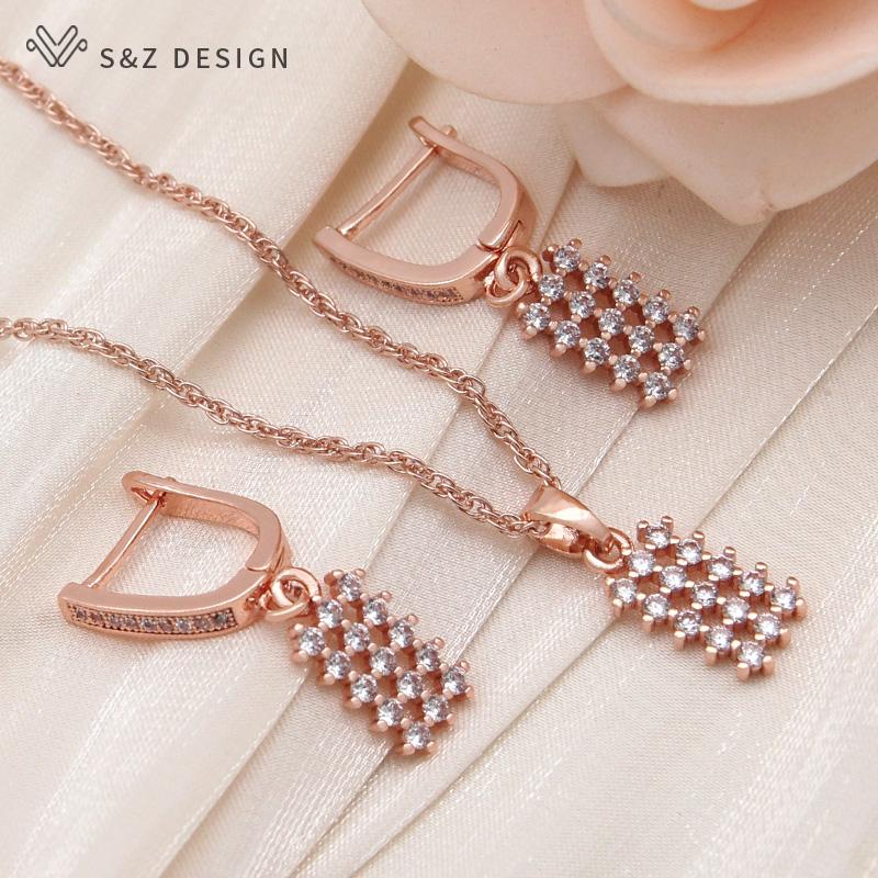 

Модные прямоугольные милые круглые серьги с кубическим цирконием, комплекты ювелирных изделий для женщин, ожерелье цвета розового золота