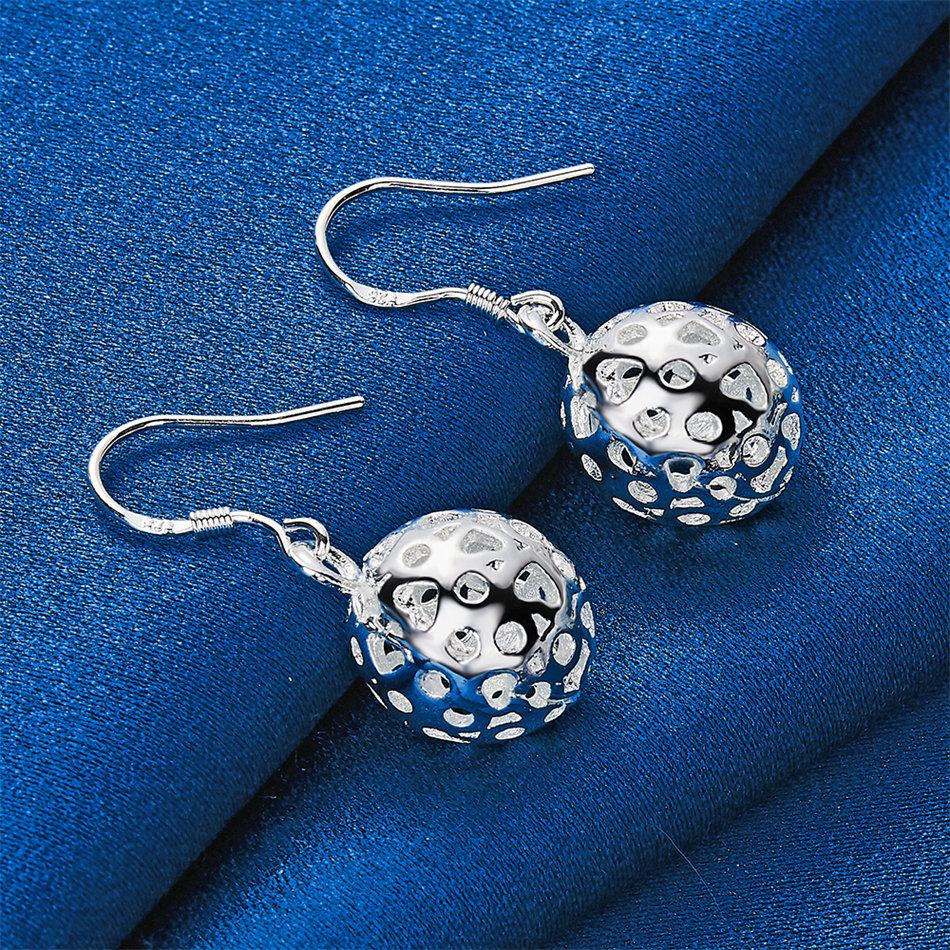 Elegant 925 Sterling Silver Delicate Openwork Round Earrings for Women, Fashionable Wedding Jewelry Accessories