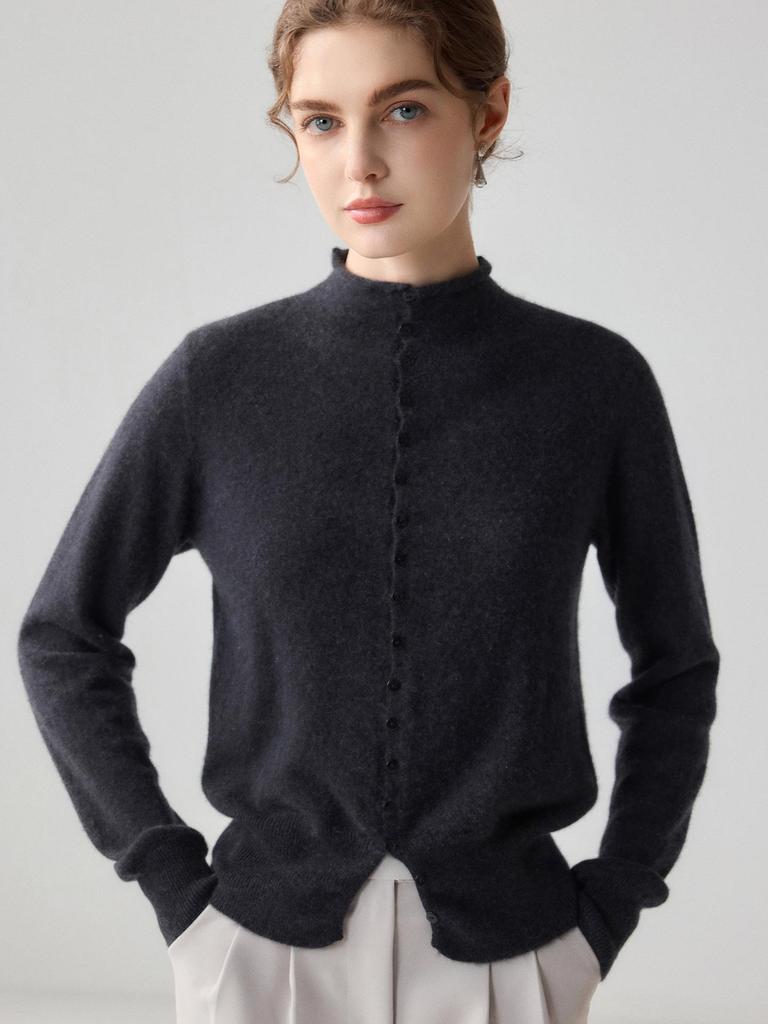 2026 Women's High Neck Pure Cashmere Sweater: Soft, Fluffy, Single-Breasted Knit Outerwear for Autumn/Winter