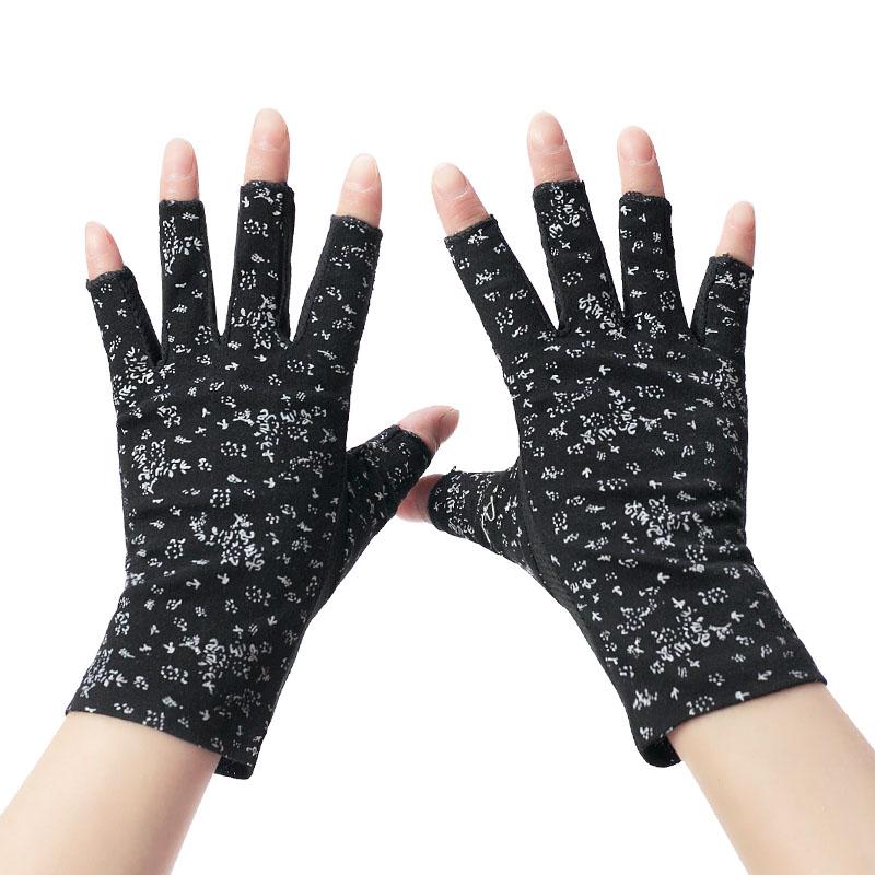 New Fashion Women's Cotton Dot Summer Fingerless Half Finger Anti-Skid Sun Protection Printing anti-UV Thin Short Driving Gloves