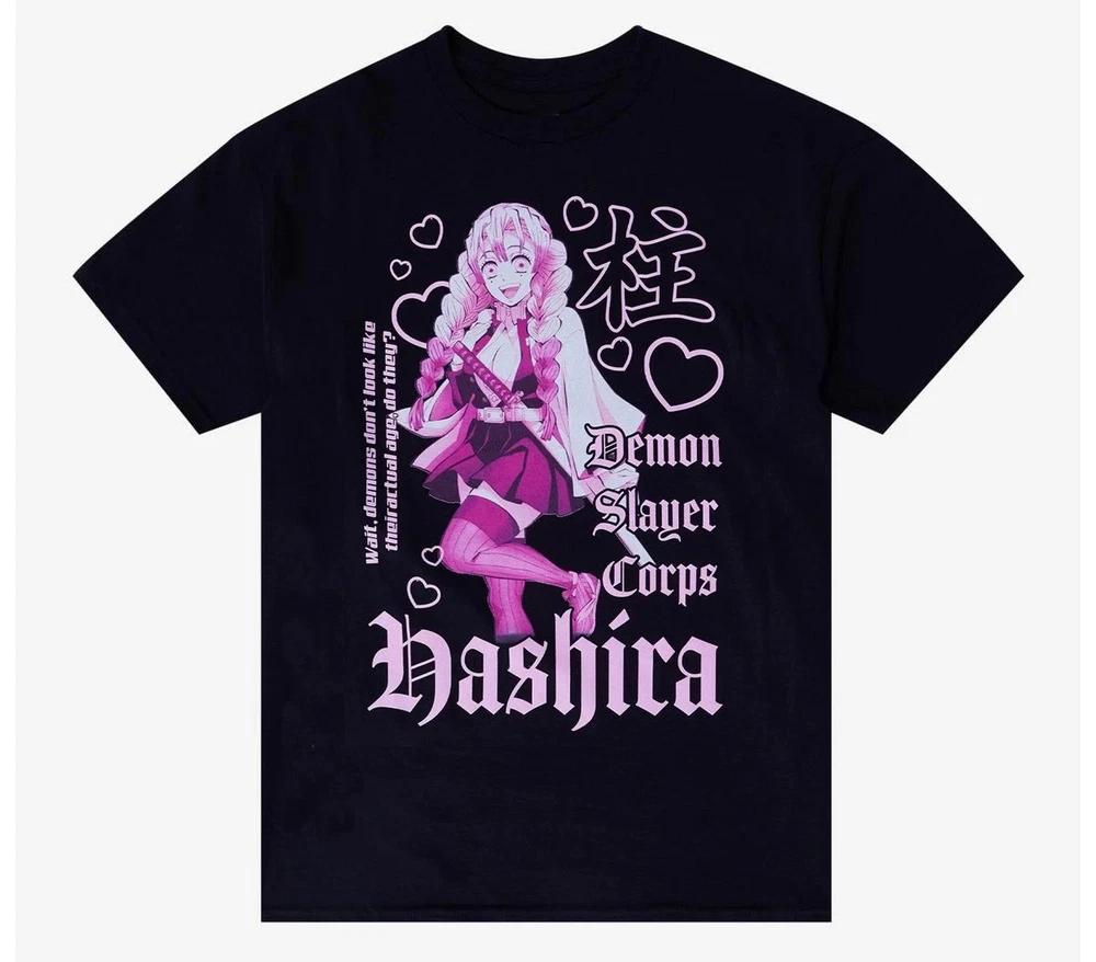 Anime Demon Slayer Kimetsu No Yaiba Mitsuri Kanroji Pink Girls Black TShirt S
