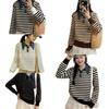 Loose POLO collar denim sleeves splicing fake two-piece sweater women's autumn and winter new knitted sweater fashion top trendy