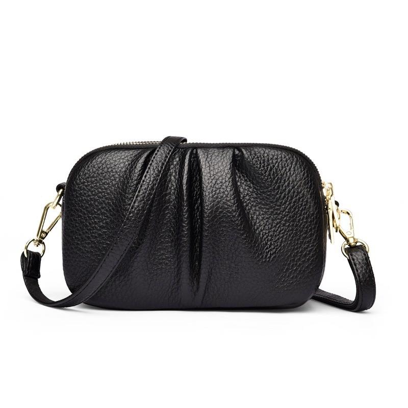 IELGY Messenger Bag All-Match Pleated Messenger Large Capacity Three-Layer Zipper Shoulder Bag