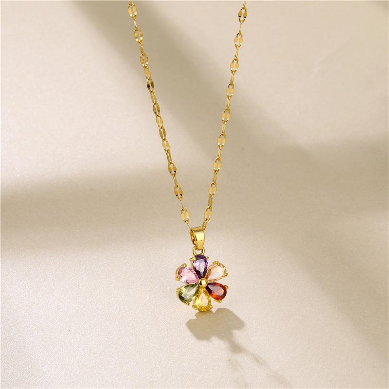 18K Gold Floral Zircon Necklace - European & American Style