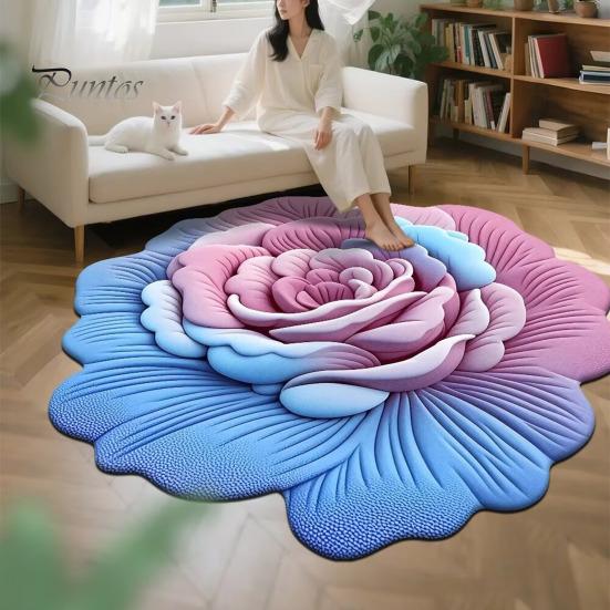 Sunflower Shaped Bath Mat Floor 3D Floral Design Non-Slip Dot-Embossed Backing Quick-Drying Large Rug Plush Carpet Soft Comfort Home Decor Moisture