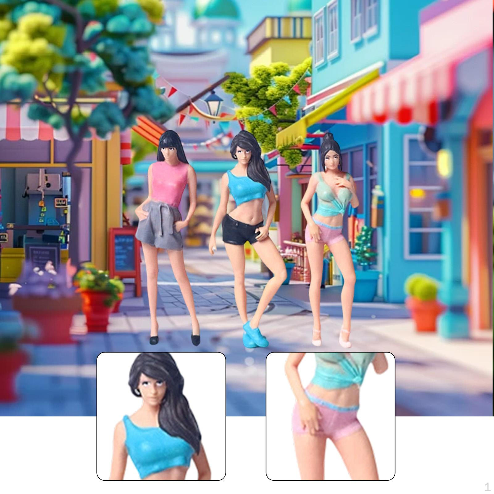 

3x 1/64 Scale Miniature Girl Figure Diorama Resin Simulation Collectibles Tiny People Model Mini for