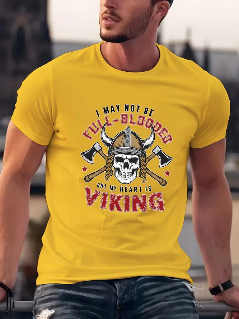 My Heart Is Viking Unisexs Crew Neck T Shirt Viking Skull Helmet Cross Axes Nordic Warrior Graphic Short Sleeve Casual Street Tops