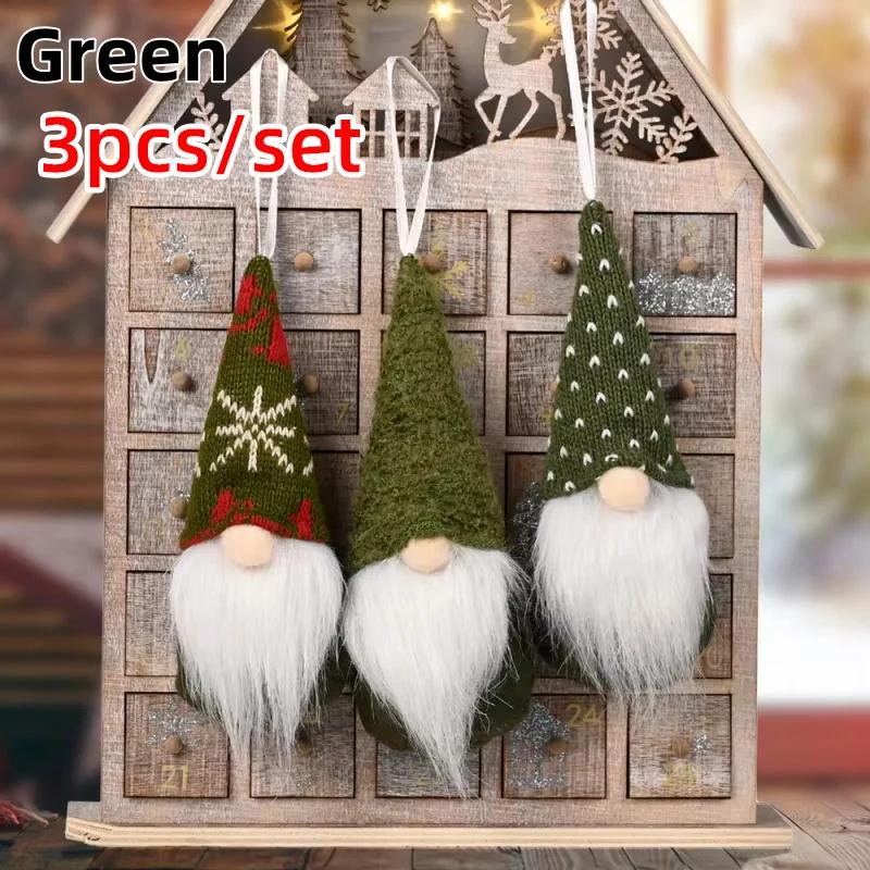 3pcs Christmas Gnomes Plush Santa Doll Knitted Fabric Xmas Tree Hanging Ornaments Gonk Dwarf Elf Decoration Gifts New Year