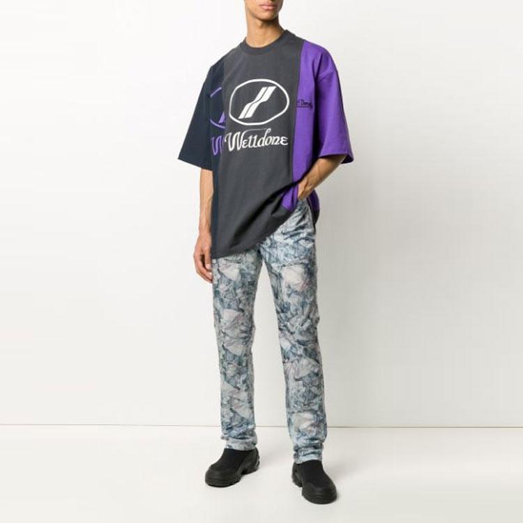 We11Done Reflective Logo Spliced Casual High Street T-Shirt Unisex T-Shirts Black WD-TP7-20-100-U-PP