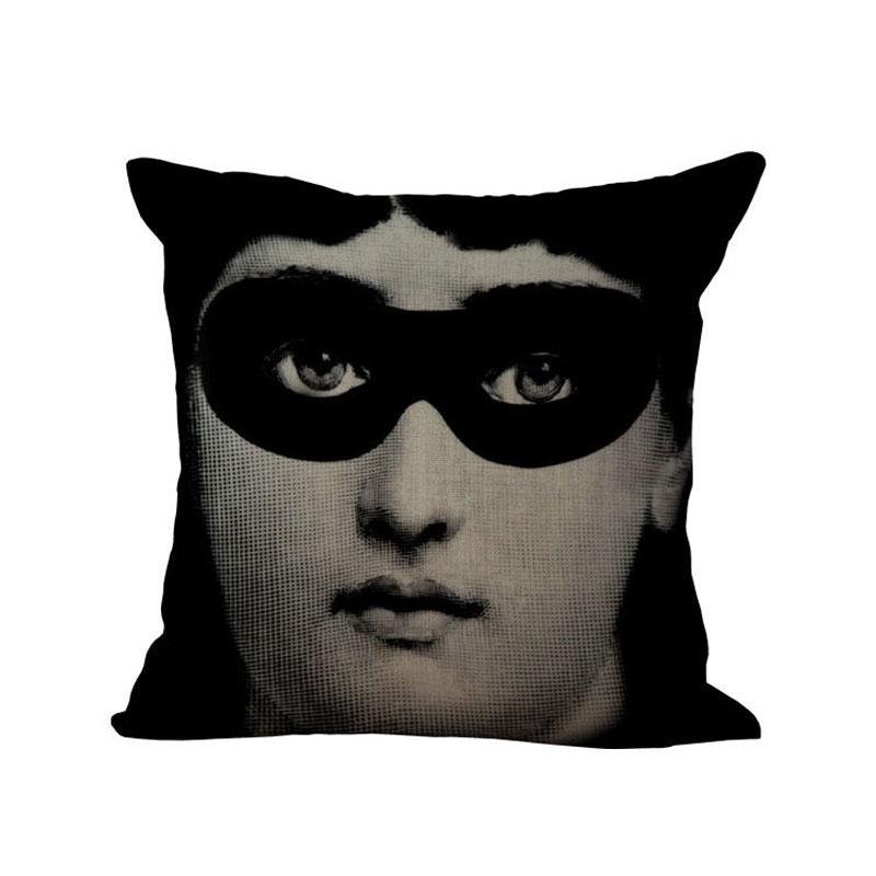 Unique Linen Vintage Piero Fornasetti Face Throw Pillow Case With Artistic Face Illustration
