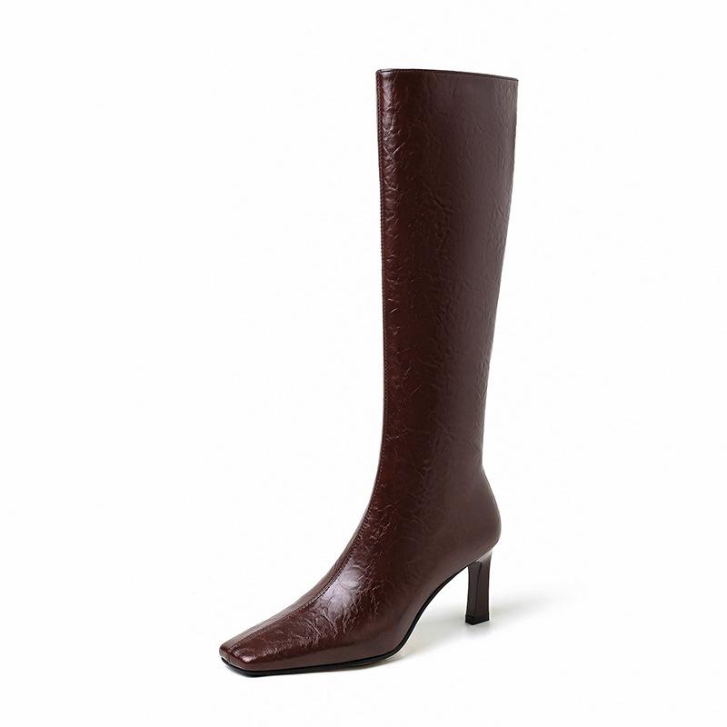 European and American Fashion Simple Temperament Commuter High Boots 2025 Autumn and Winter New Square Head Thin Heel But Knee Long Boots Women