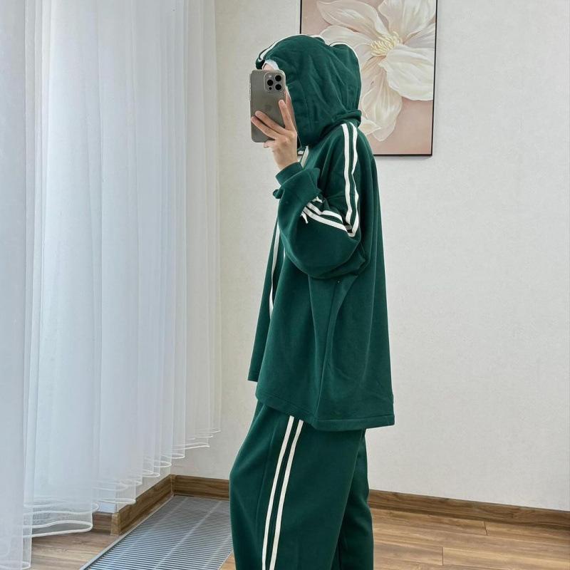 Women's Two Piece Outfit Hooded Sweatshirt Wide Leg Pants Set Casual Loose Tracksuit Muslim Modest Wear