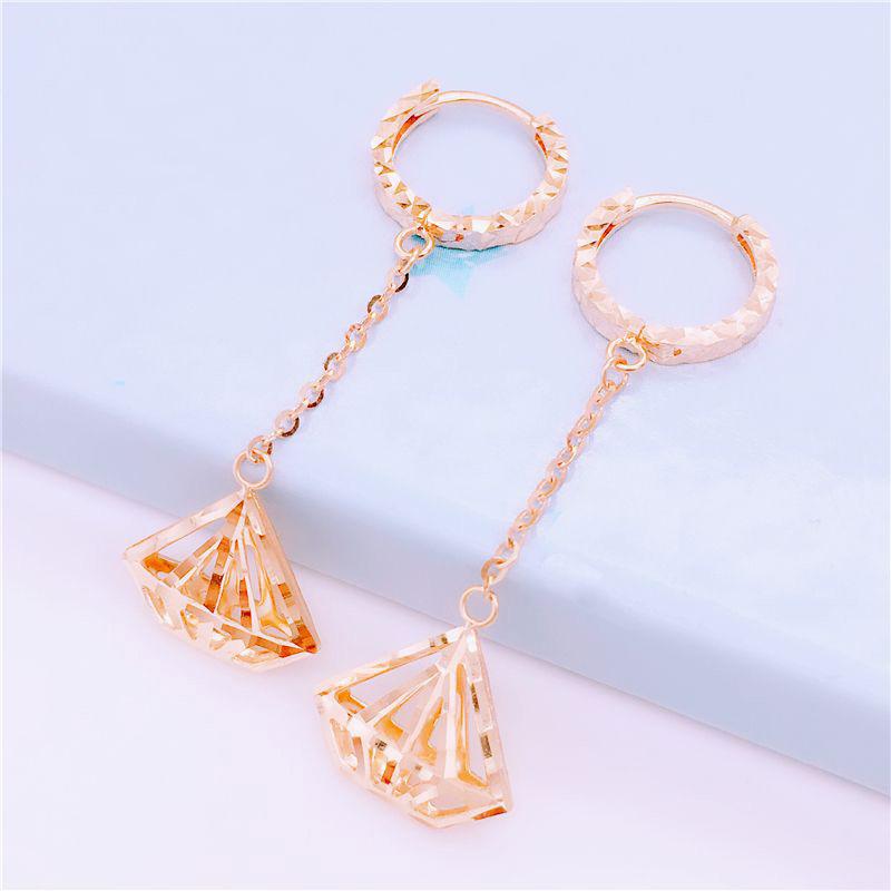 Exquisite Russian Purple Gold Crown Earrings Temperament Rose Gold Plated Color Gold Car Flower Hollow Triangular Earrings Women (pair of rose gold plated)