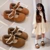 Kids Moccasins Round Toes Soft Sole Girls Flat Shoes Sweet Lace Bow 2025 New Fashion Children Leather Shoes Pu Comfort Ins Trend