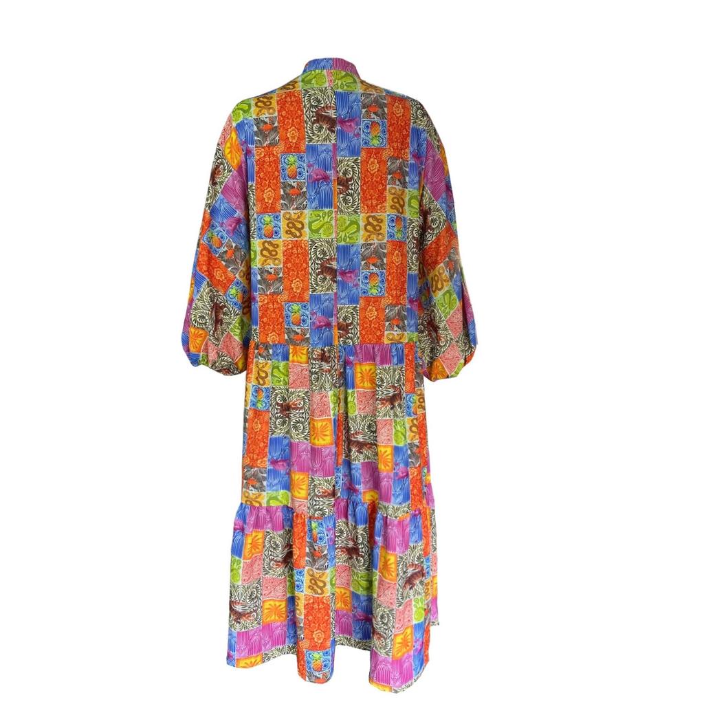 Women's long-sleeved V-neck bohemian print long dress