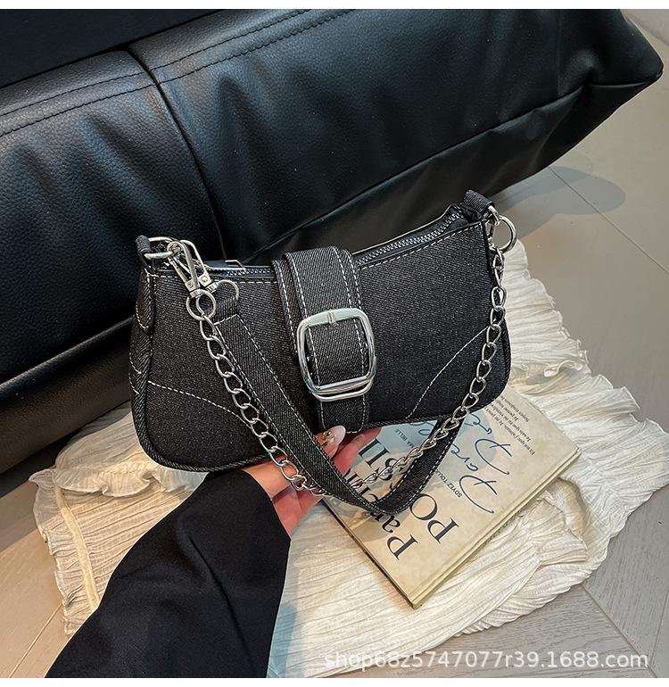 High-end Denim Canvas Underarm Bag Women's Fashion Chain Shoulder Crossbody Bag 2025 New Versatile Shoulder Bag