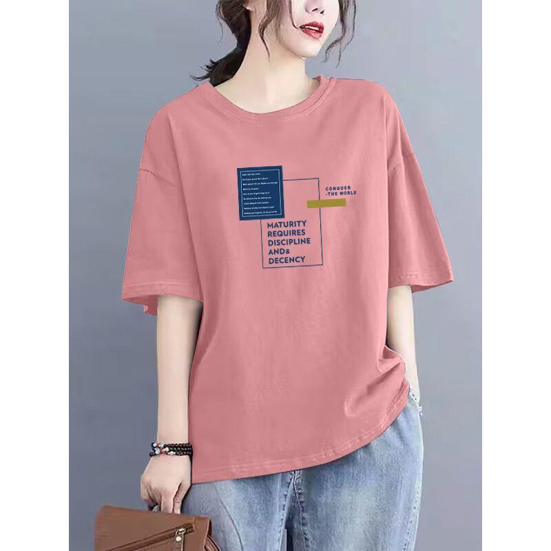 Foreign Trade Export Clearance 100% Pure Cotton Short sleeve Casual T-shirt Women Loose Fashion Clothes Temperament Half Sleeve Top Summer
