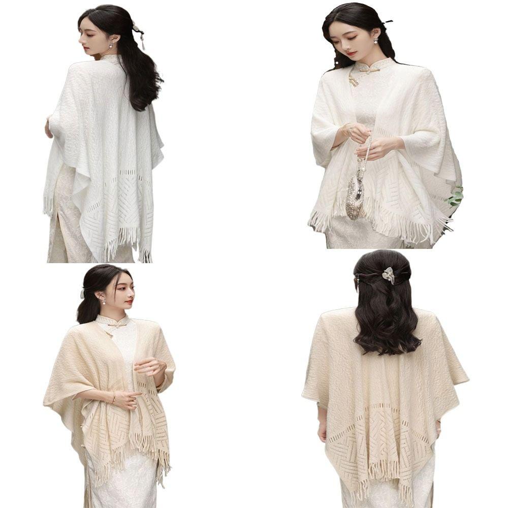 

Ethnic Style Cheongsam Shawl Shawl Coats Tassel Air-conditioned Shirt For Women Lady Girl бежевий
