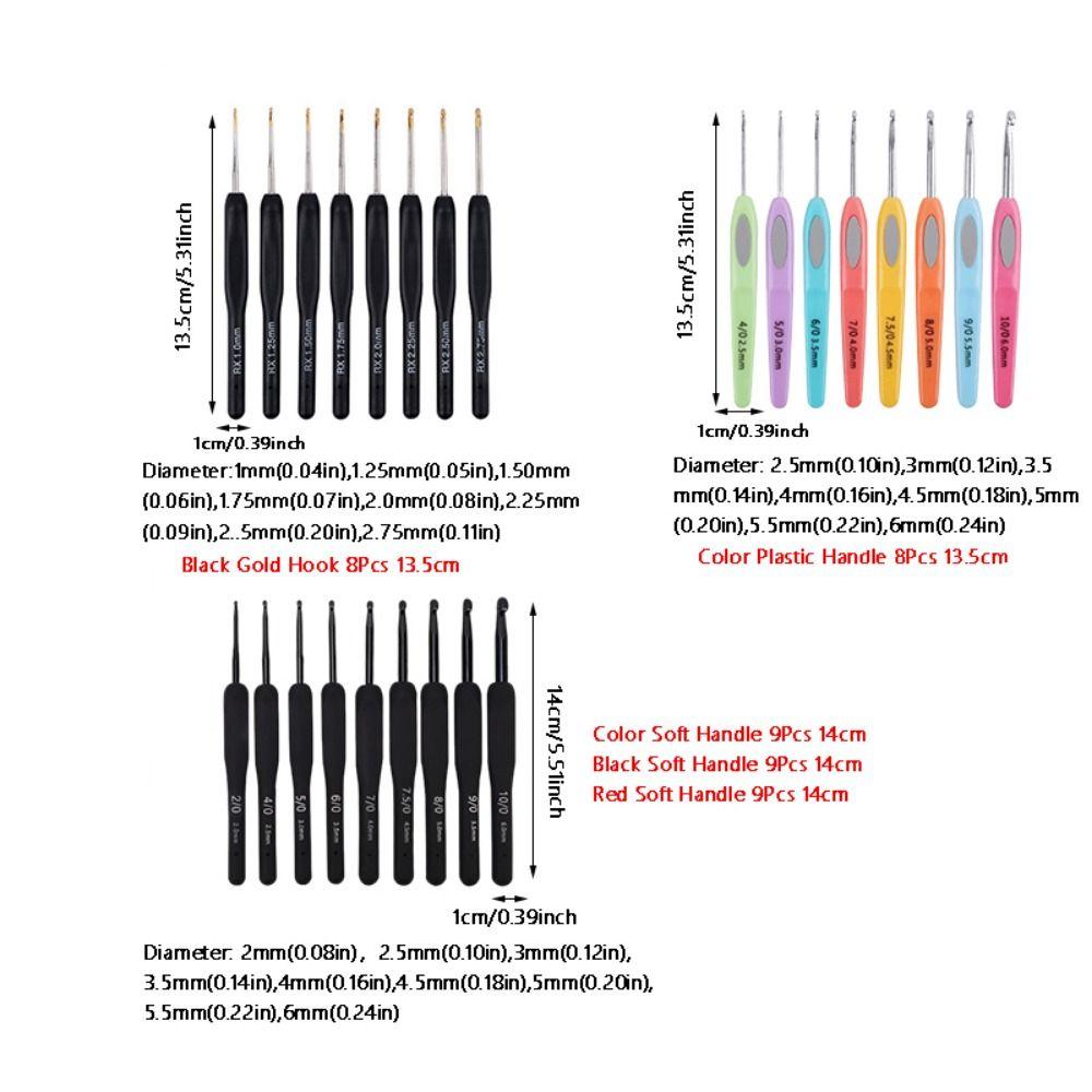 8/9Pcs Ergonomic Handle Crochet Hooks Kit Silicone Soft Handle Aluminum Crochet Crochet Needles Set DIY Handmade Craft Anti-rust