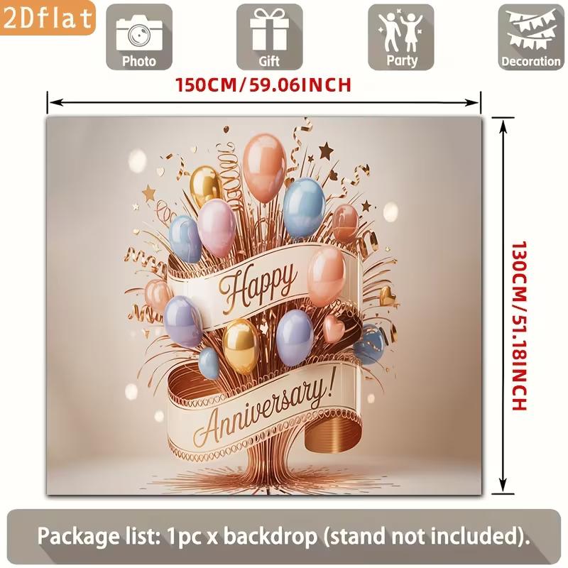2D Wedding Anniversary Party Background Banner with Colorful Balloons