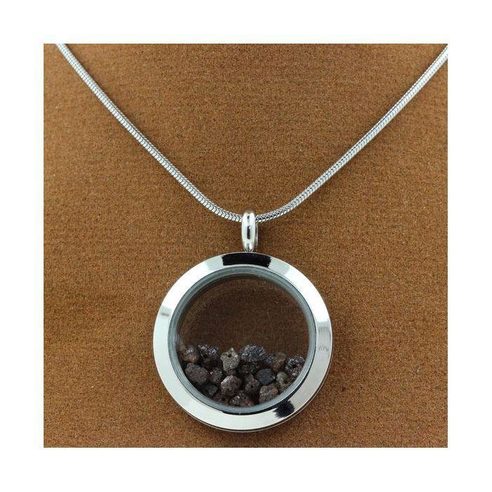 Stones and Minerals. Raw Brown Diamond Necklace. 25 Mm Medallion Model. Color Silver.