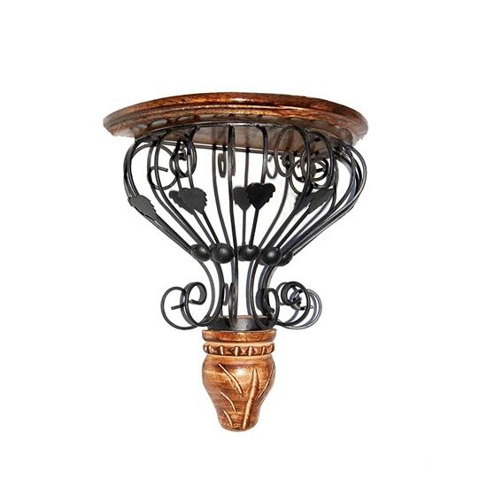 Kute żelazo i drewno Piękna ręcznie rzeźbiona półka ścienna