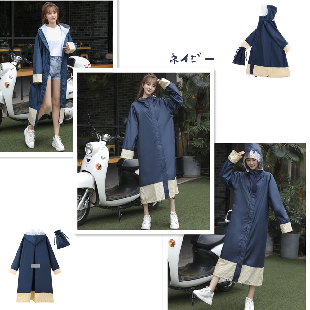 Langer Rucksack für Marine [YAMANMAN] Damen Regenmantel, Länge, Kompatibel, Pendeln, Schule, Fahrräder, Regenbekleidung,