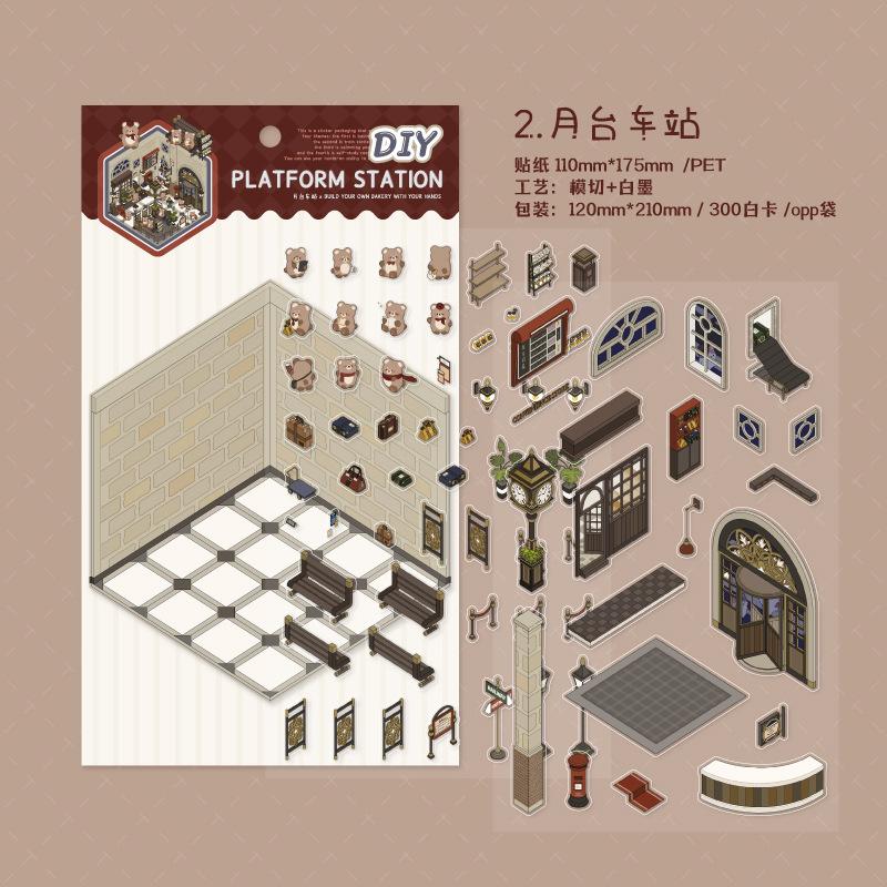Mr. Paper, 3D House Landscape Decoration Material Sticker Package, Student DIY Scrapbook, Handmade Diary Decoration Sticker