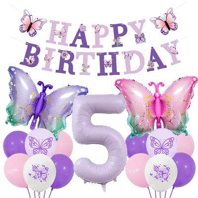 40 Cream Purple Butterfly Party Balloon Set Purple Pink Butterfly Flag Children's Birthday Party Decoration