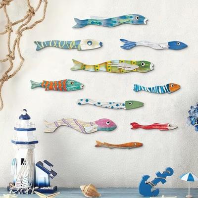 10Pcs Coastal Wooden Fish Wall Decor Handcrafted Nautical Art for Beach Lake House