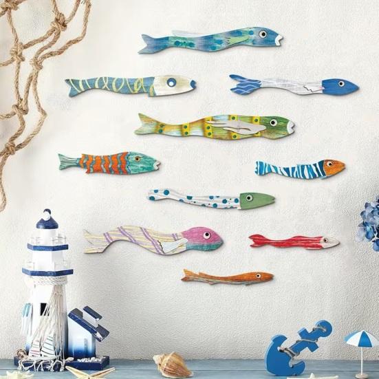 10 Stück Küsten-Holzfisch-Wanddekoration Handgefertigte Nautische Kunst für Strand-Seehaus Rustikale Ausschnitte für Innen-Außen-Ausstellung Meeres-Partydekorationen