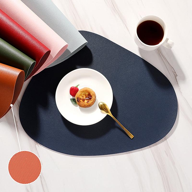 Irregular Shape PU Leather Placemats Set Oil-Proof Waterproof Dual-Sided Place Mats For Kitchen Bistro Tables Bars Coffee Shops