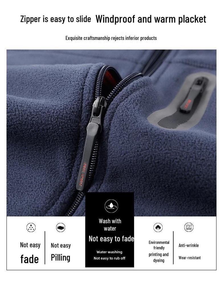 Men's Outdoor Stand Collar Fleece Jacket – Warm, Multi-Pocket, Autumn/Winter Casual Style