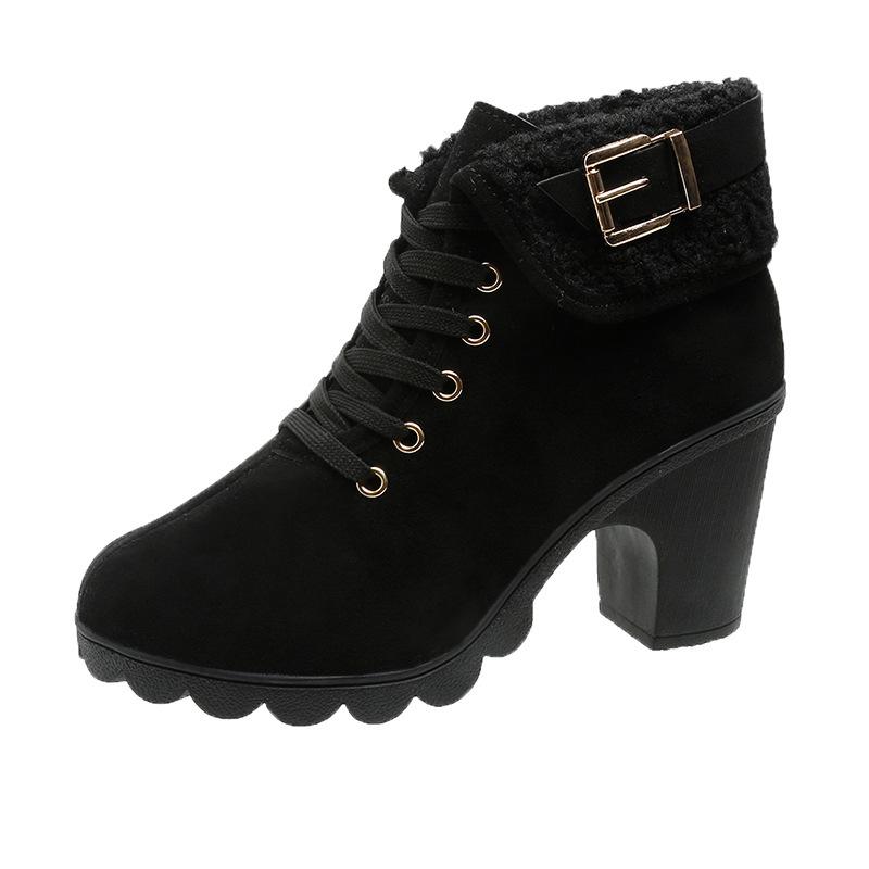 

Европейские и американские импортные короткие ботинки женские осенне-зимние со шнуровкой и фланцем на толстом каблуке короткие женские ботинки Martin на высоком каблуке 40 чёрный