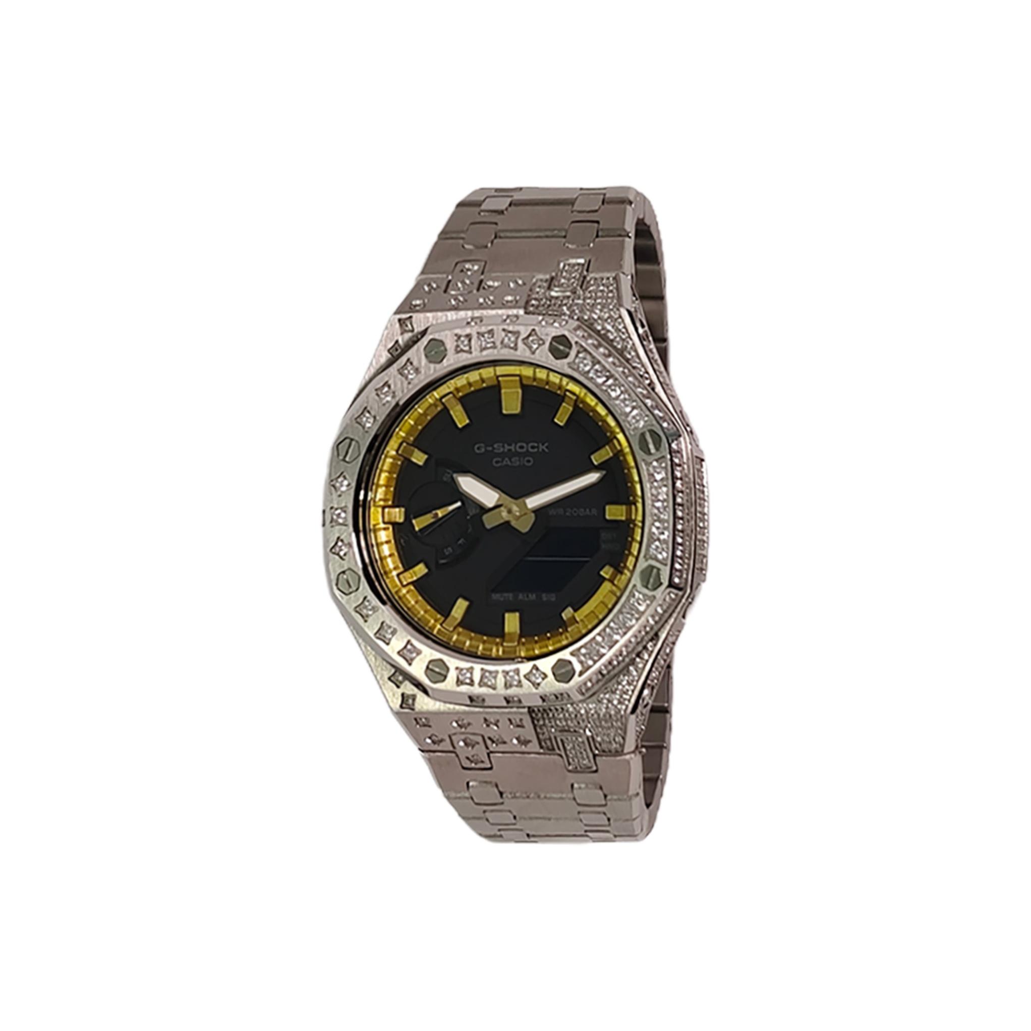 

CASIO Коллекция Custom Часы Подарочная коробка Электронный механизм Стальной ремешок Часы Мужские часы GA-2100-1A1(Watch3--) Silver Strap