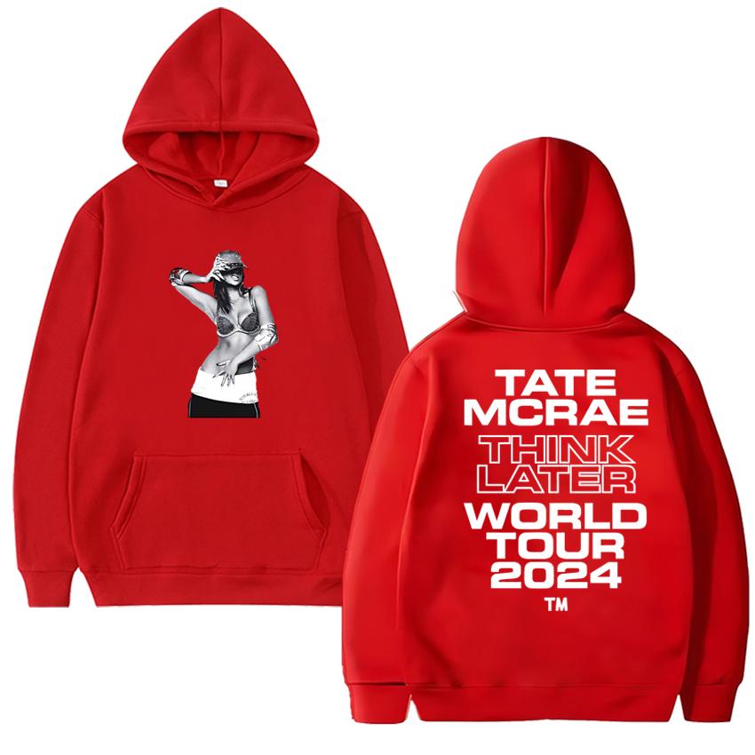 Hot Singer Tate Mcrae The Think Later World Tour Double Sided printed Sweatshirt Men women vintage pullover Unisex Fleece Hoodie