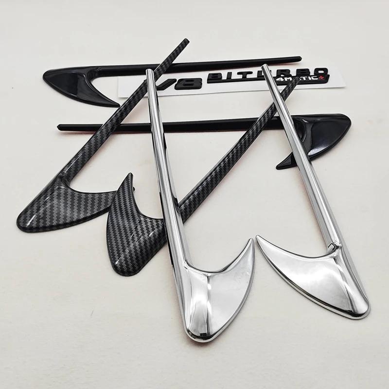 2pcs 3D ABS Vent Fender Trim Emblem Blade V8 BITURBO 4MATIC Logo Car Sticker Fender Badge For Mercedes Benz E300 E400 E53S E63S