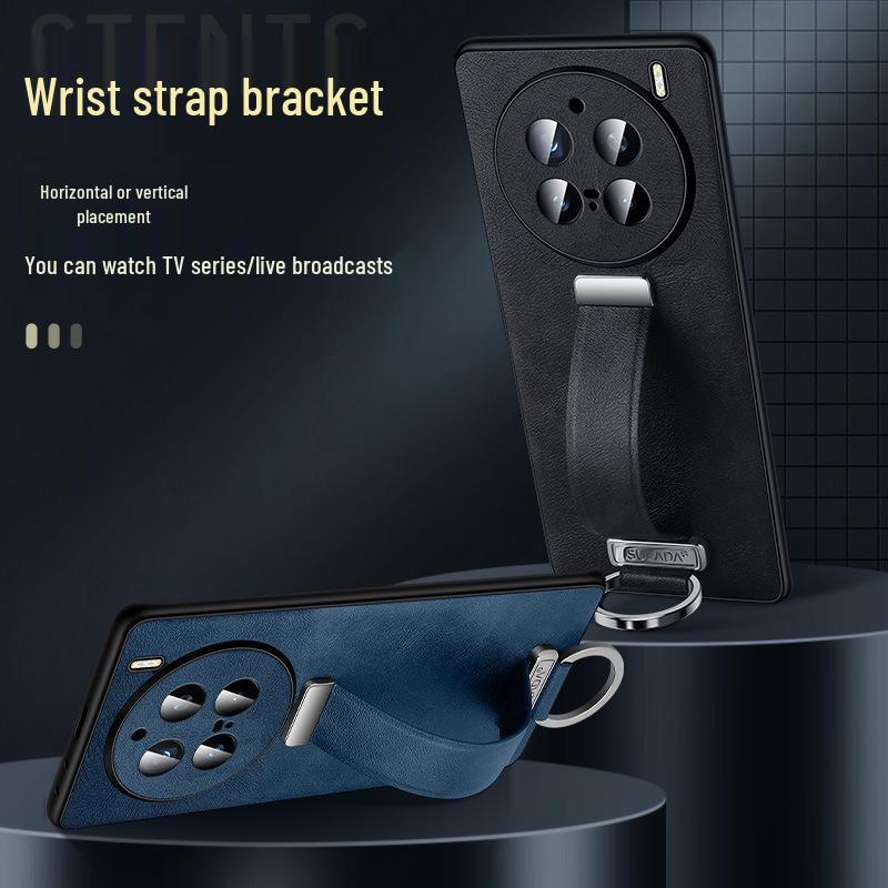 Vivo X300Pro / X200S Leather Texture Protective Case with Wrist Strap Stand - Full Coverage, Anti-fall Design.